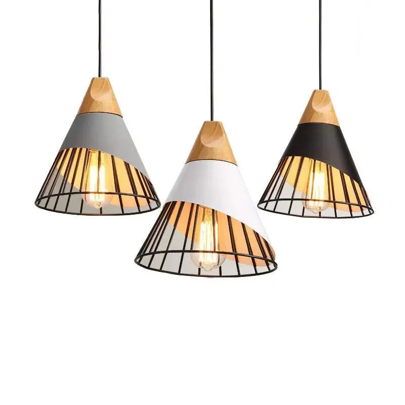 Nowoczesna lampa wisząca loft skandynawska z drewnem i metalem