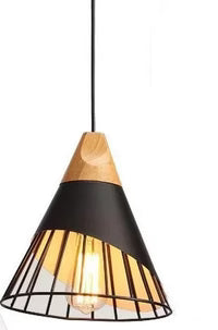 Nowoczesna lampa wisząca loft skandynawska z drewnem i metalem