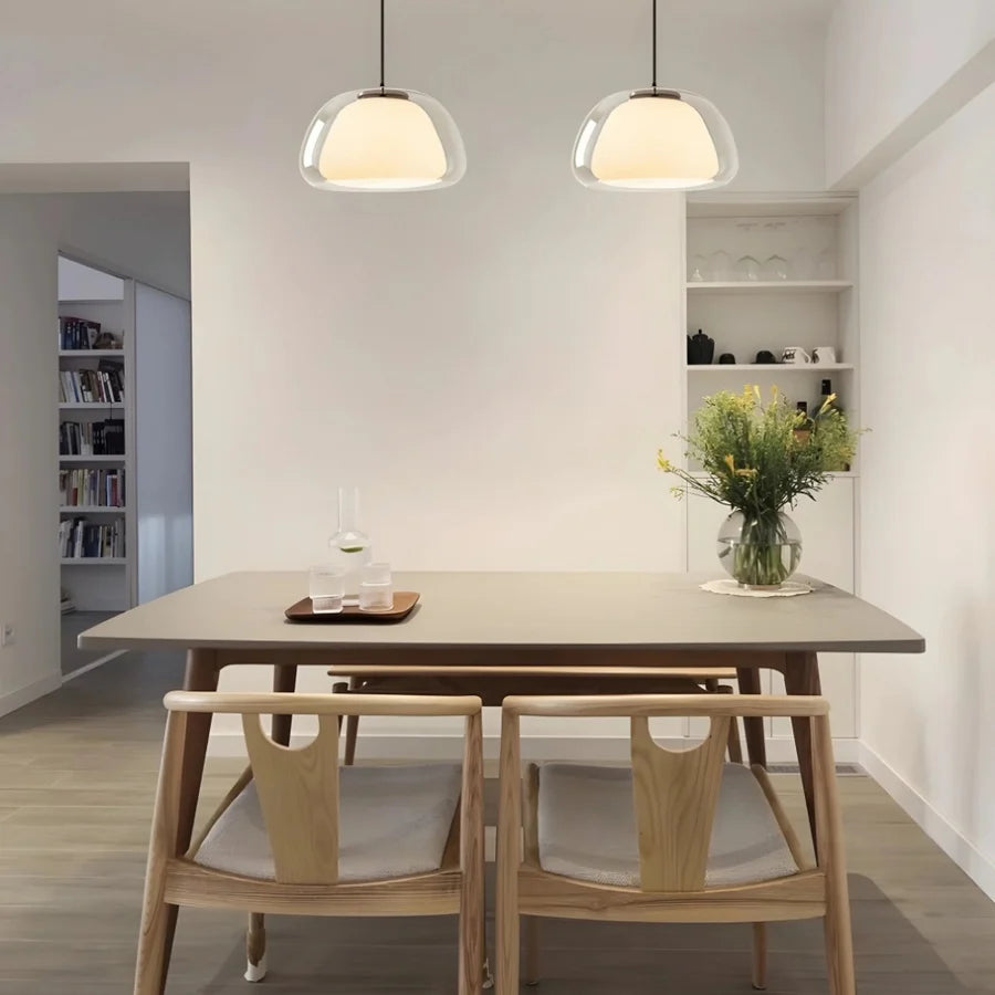 Nowoczesna lampa wisząca LED z podwójnym szklanym kloszem