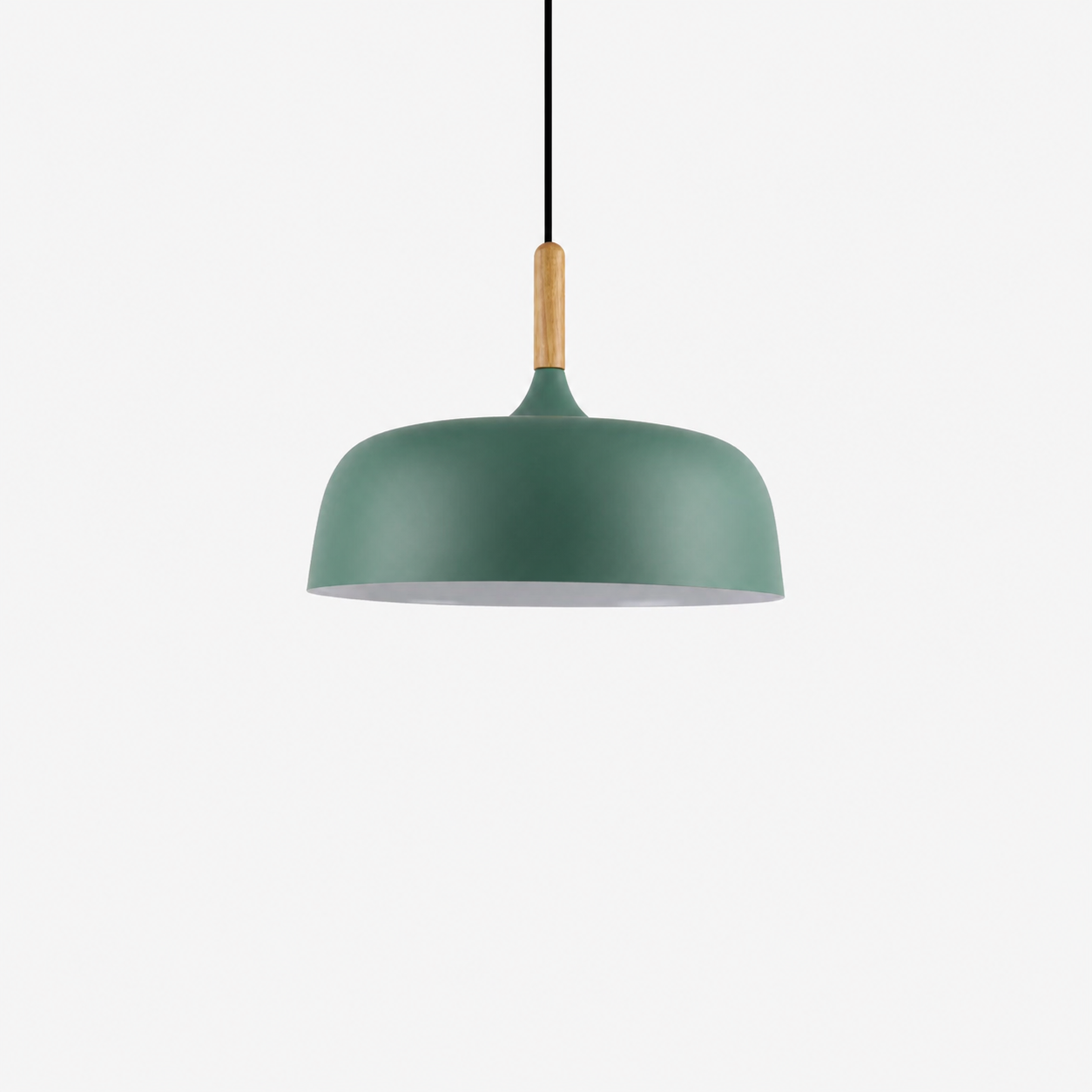 Nowoczesna metalowa lampa wisząca z drewnianym akcentem – minimalistyczny styl skandynawski