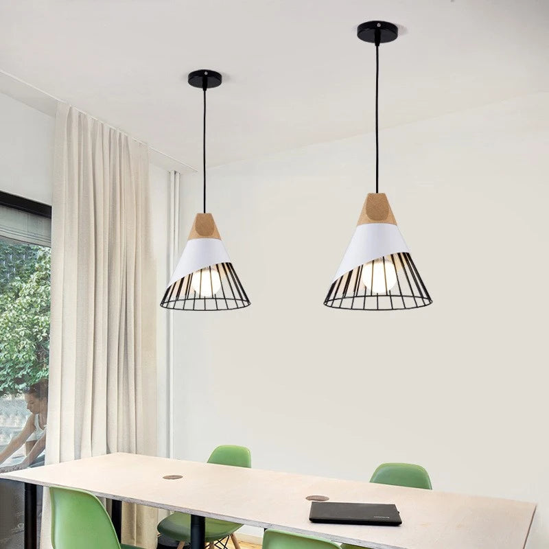 Nowoczesna lampa wisząca loft skandynawska z drewnem i metalem