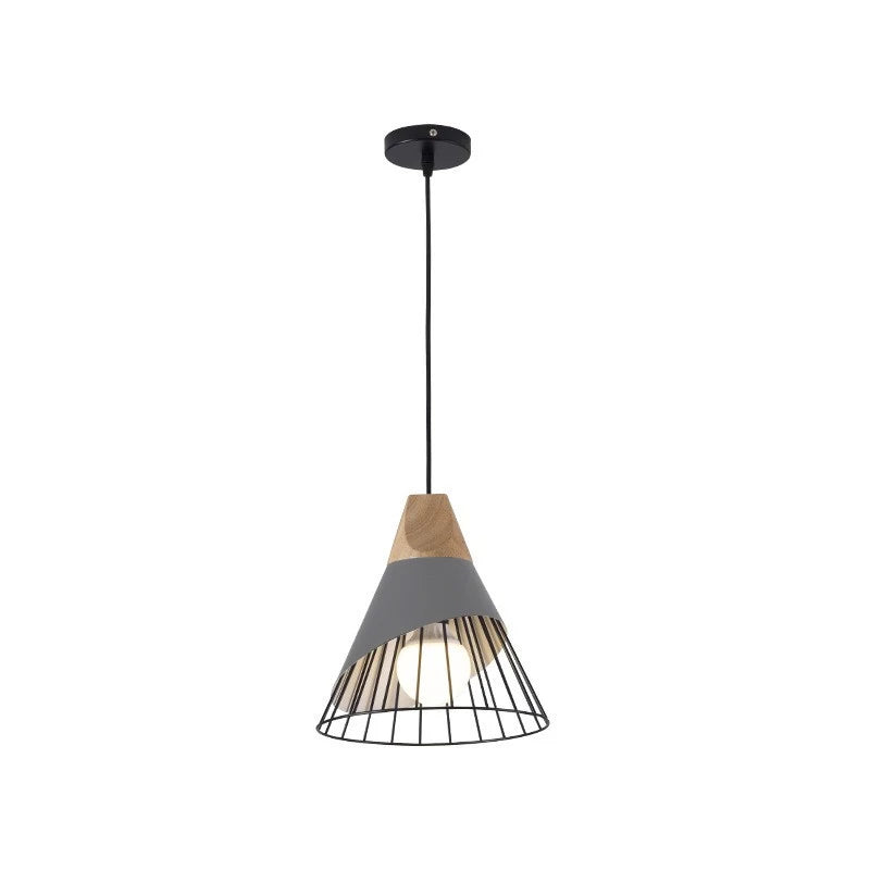 Nowoczesna lampa wisząca loft skandynawska z drewnem i metalem