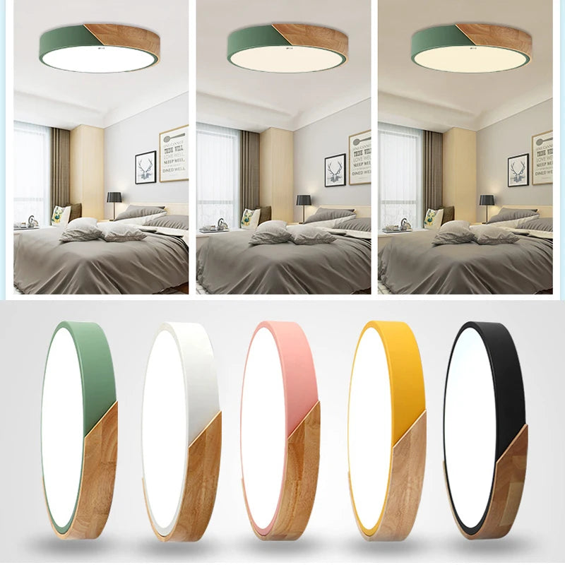 Nowoczesna lampa sufitowa LED z drewnianym akcentem