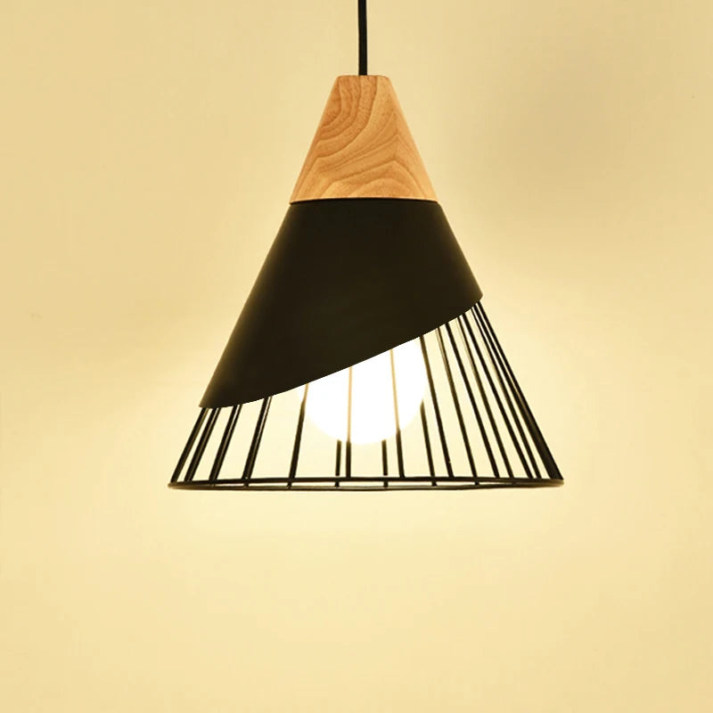 Nowoczesna lampa wisząca loft skandynawska z drewnem i metalem