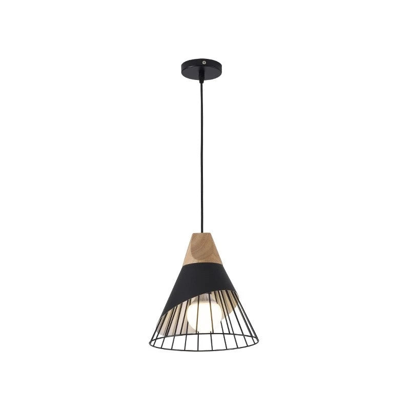 Nowoczesna lampa wisząca loft skandynawska z drewnem i metalem