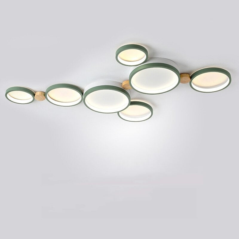 Lampa sufitowa Muto okrągła nowoczesna LED biała/szara/zielona, salon, drewno 19