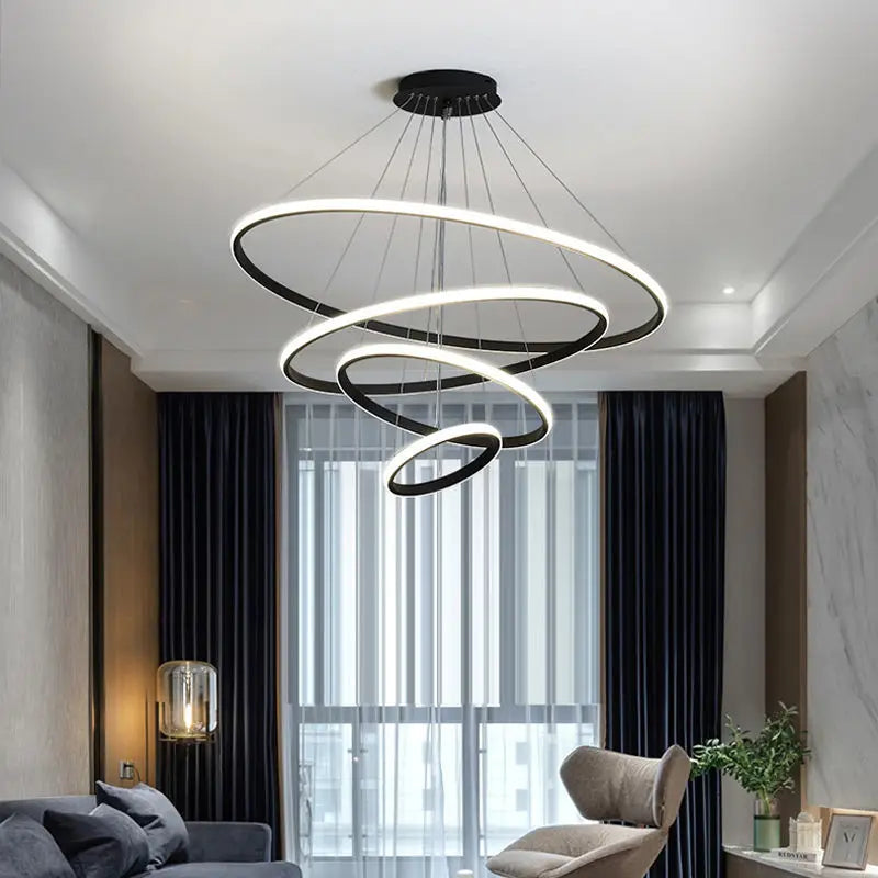 Designerska lampa wisząca LED żyrandol – nowoczesna forma pierścieni 3D