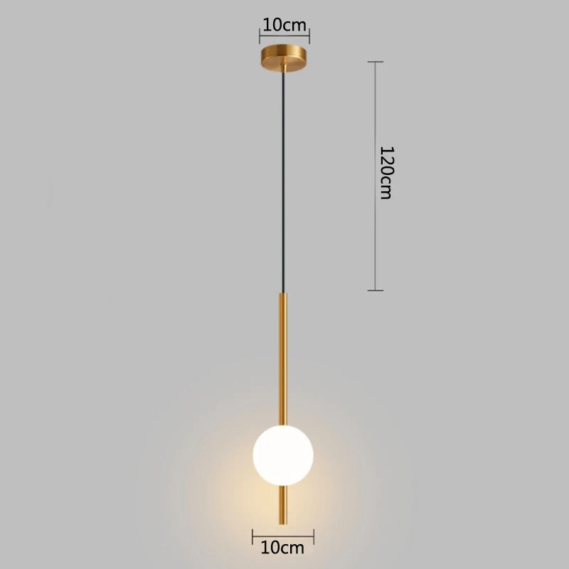 Nowoczesna złota lampa wisząca z kloszem kulistym | Minimalistyczna lampa sufitowa LED