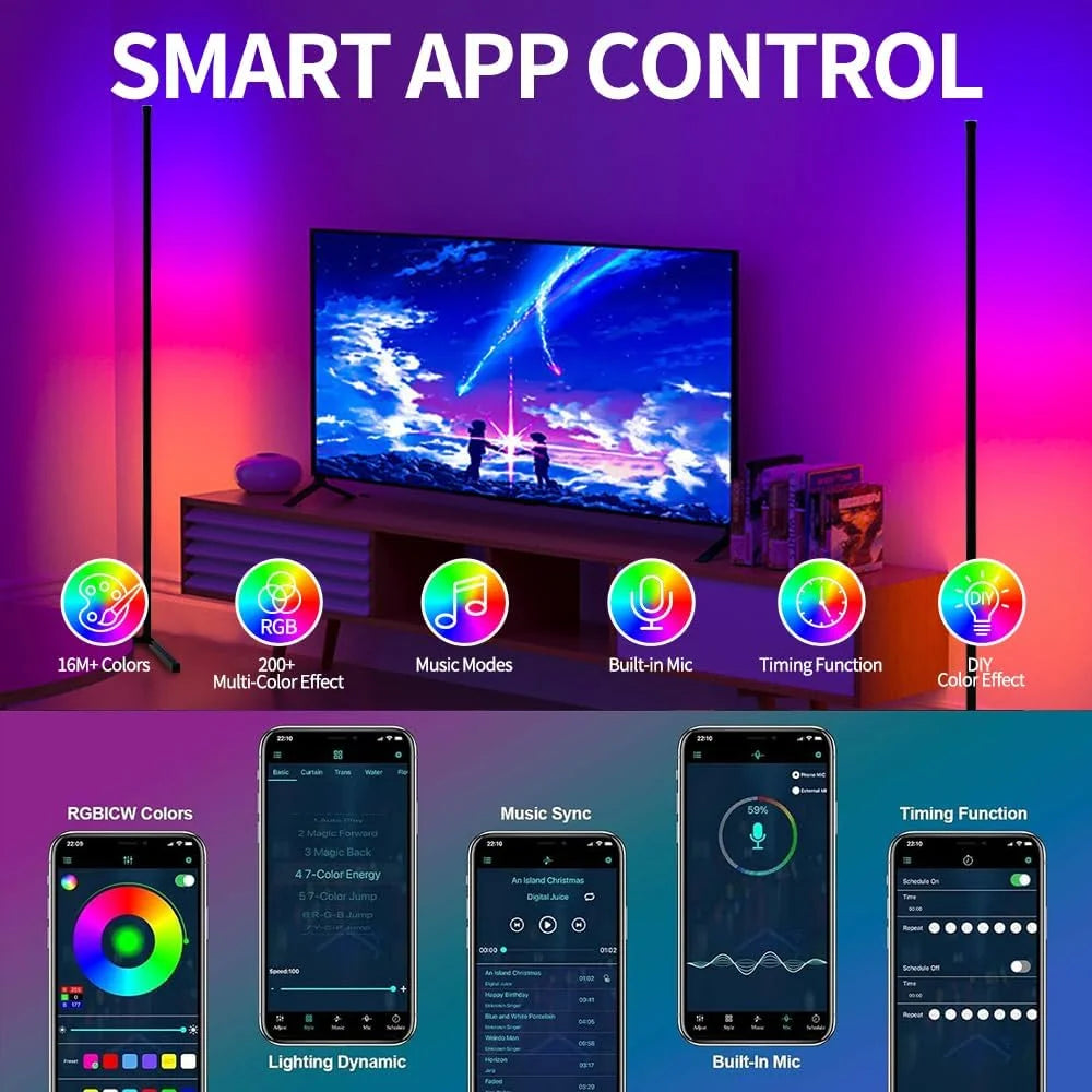 Lampa podłogowa LED RGB narożnikowa z regulowanymi kolorami i inteligentnymi trybami oświetlenia