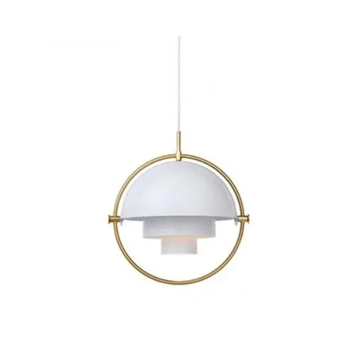 Designerska Lampa Wisząca z Metalowym Kloszem i Ozdobnym Pierścieniem