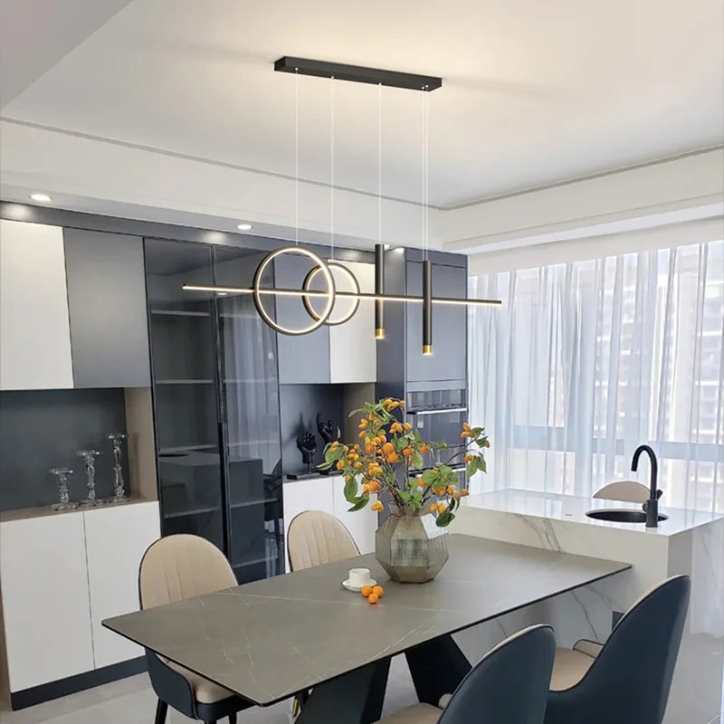 Nowoczesna lampa wisząca LED – geometryczny design, oświetlenie sufitowe do salonu i jadalni
