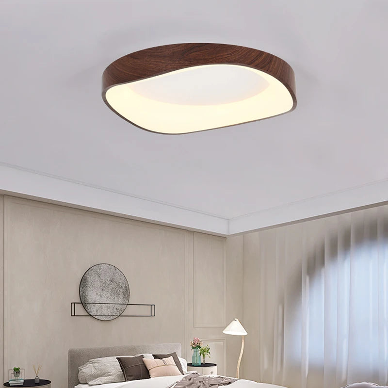 Skandynawska lampa sufitowa LED – Nowoczesna lampa natynkowa z efektem drewna