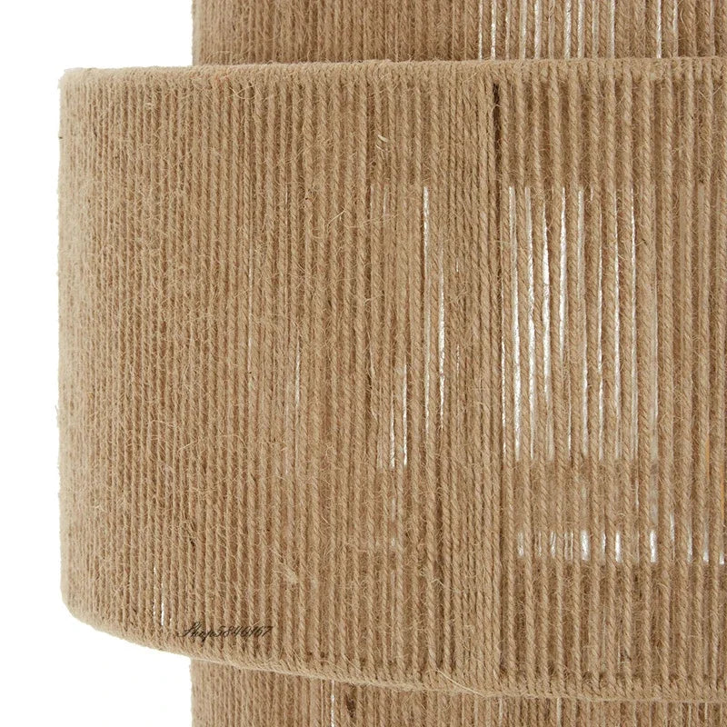 Nowoczesna sufitowa lampa boho wisząca z tkaniny z podwójnym kloszem