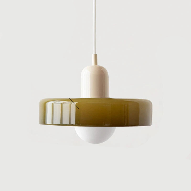 Nowoczesna lampa wisząca z kolorowym szklanym kloszem