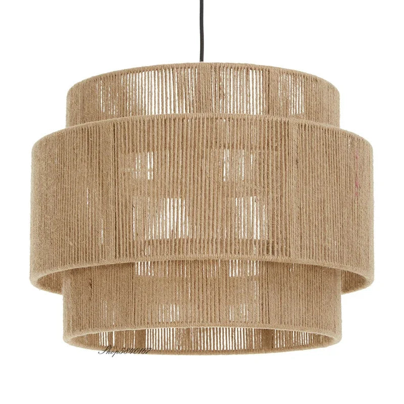 Nowoczesna sufitowa lampa boho wisząca z tkaniny z podwójnym kloszem