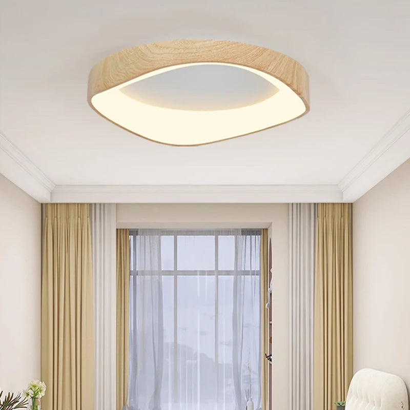 Skandynawska lampa sufitowa LED – Nowoczesna lampa natynkowa z efektem drewna