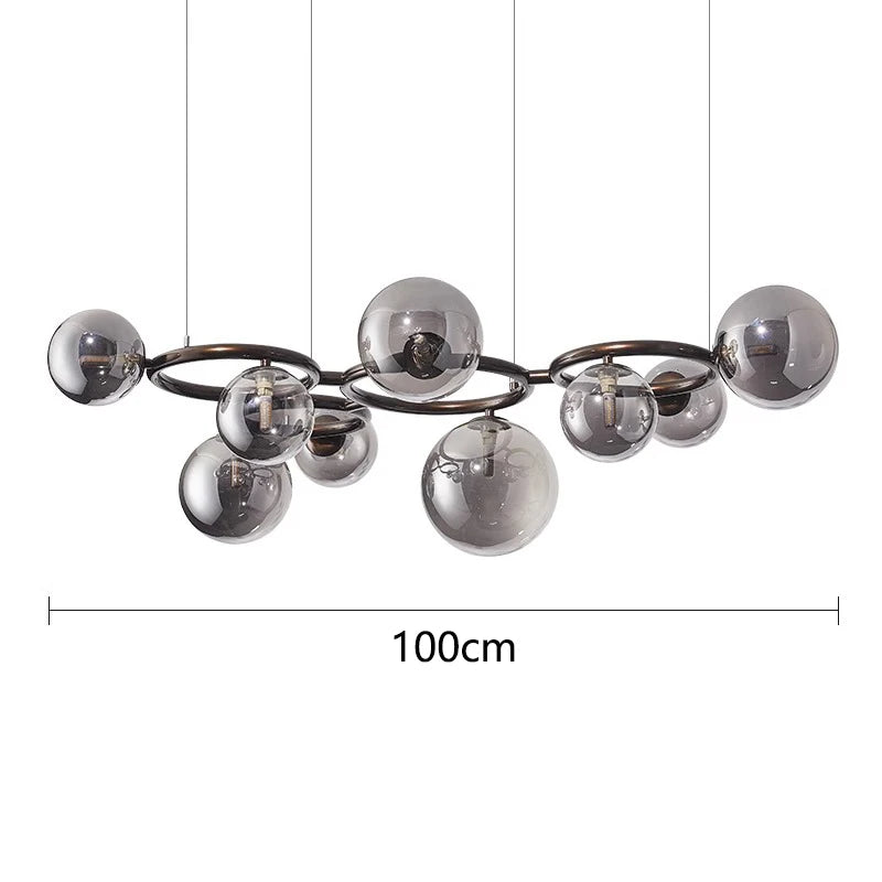 Nowoczesny żyrandol z kulami ze szkła – Designerska lampa wisząca z przydymionymi kloszami i okrągłą ramą