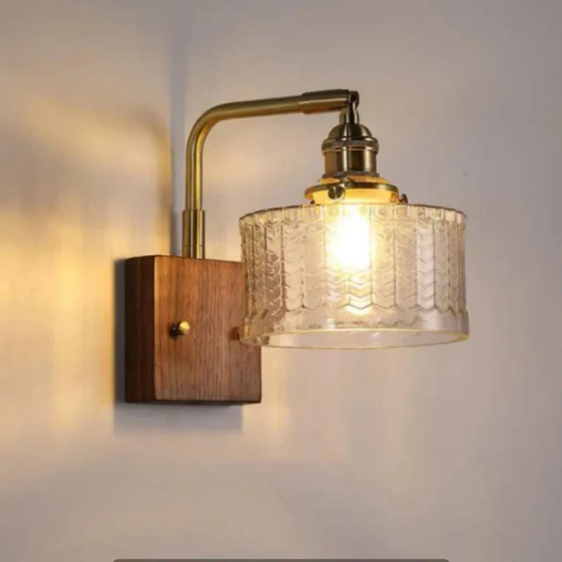 Kinkiet Vintage Lampa Ścienna ze Szklanym Kloszem