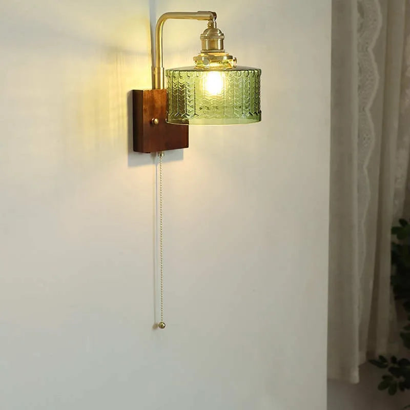 Kinkiet Vintage Lampa Ścienna ze Szklanym Kloszem