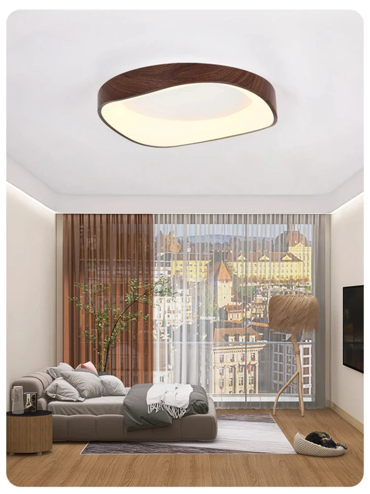 Skandynawska lampa sufitowa LED – Nowoczesna lampa natynkowa z efektem drewna