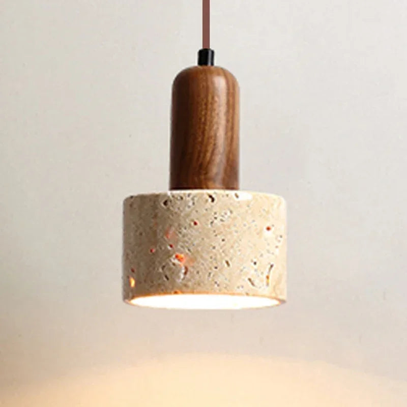 Lampa wisząca z naturalnego kamienia i drewna – nowoczesna lampa sufitowa do kuchni lub jadalni