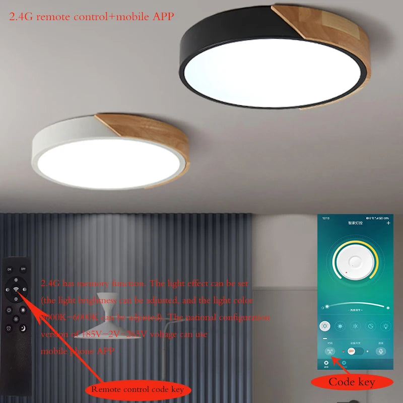 Nowoczesna lampa sufitowa LED z drewnianym akcentem