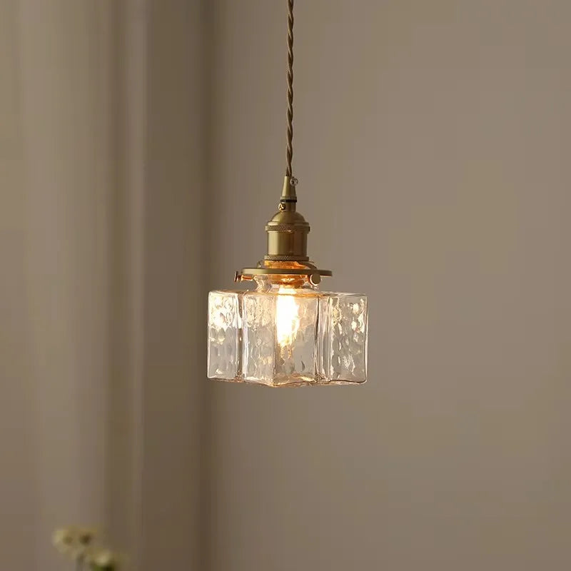 Vintage lampy wiszące szklane z mosiężnym wykończeniem