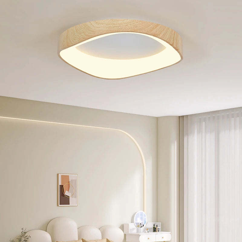 Skandynawska lampa sufitowa LED – Nowoczesna lampa natynkowa z efektem drewna