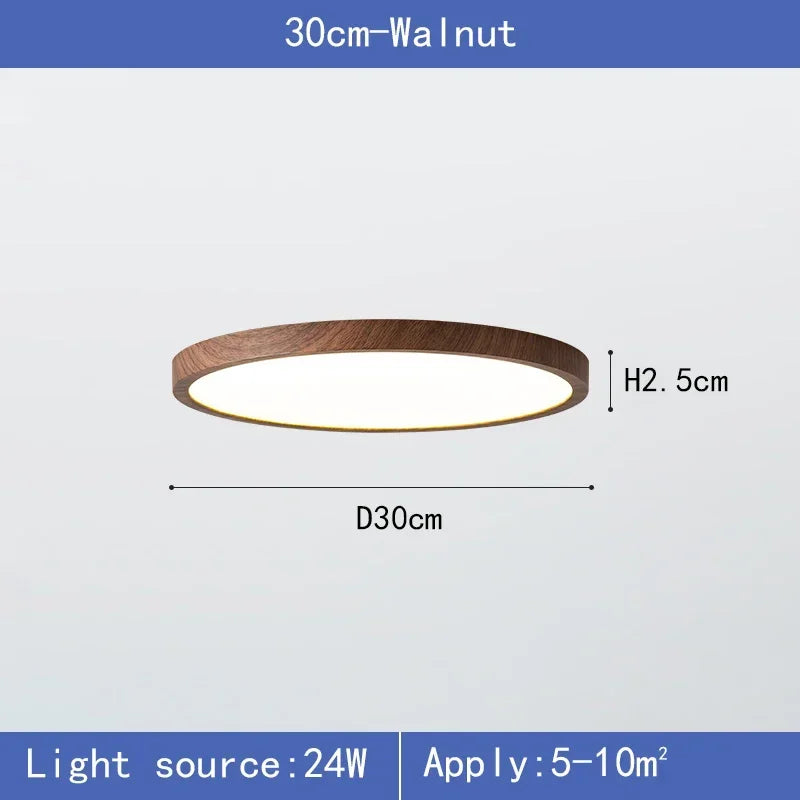Nowoczesna okrągła lampa sufitowa LED z drewnianą ramą