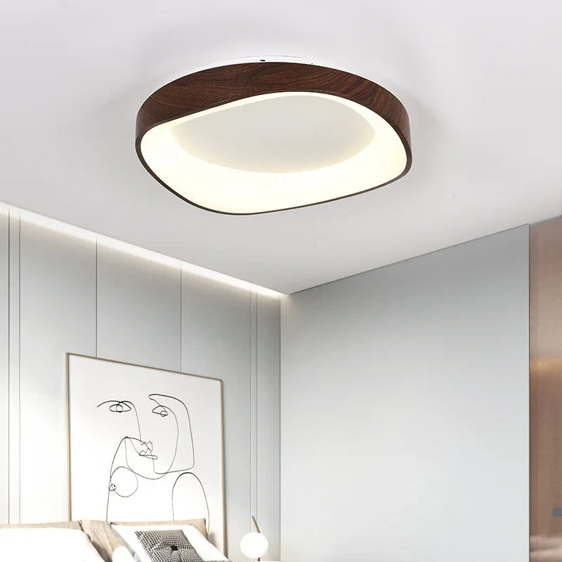 Skandynawska lampa sufitowa LED – Nowoczesna lampa natynkowa z efektem drewna