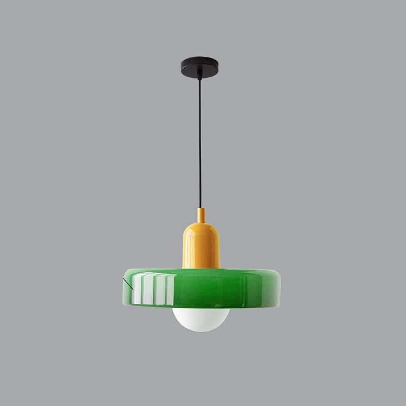 Nowoczesna lampa wisząca z kolorowym szklanym kloszem
