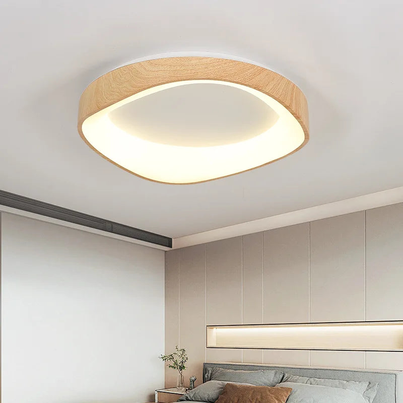 Skandynawska lampa sufitowa LED – Nowoczesna lampa natynkowa z efektem drewna