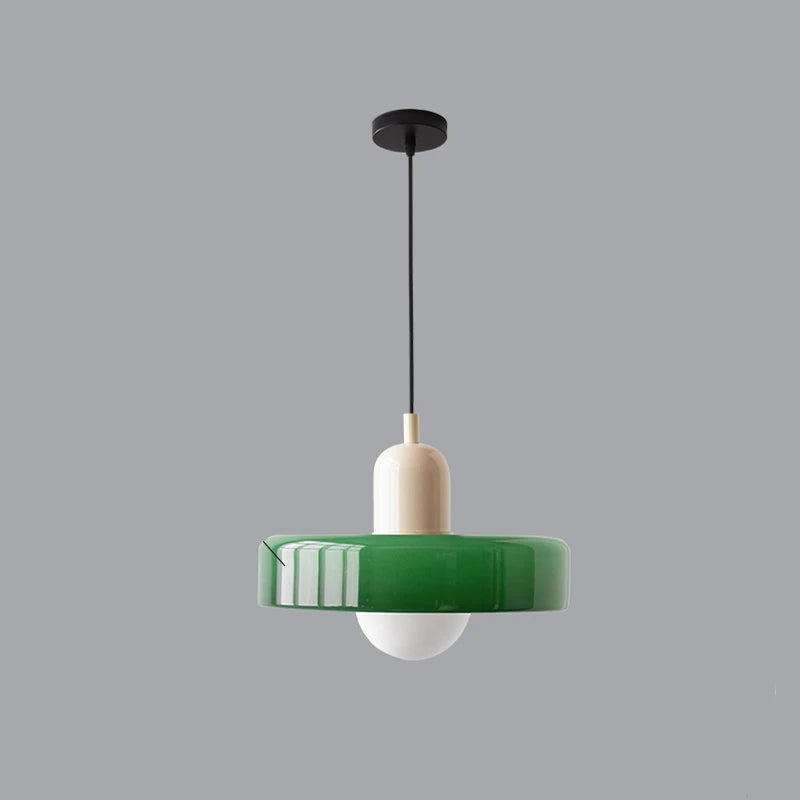 Nowoczesna lampa wisząca z kolorowym szklanym kloszem