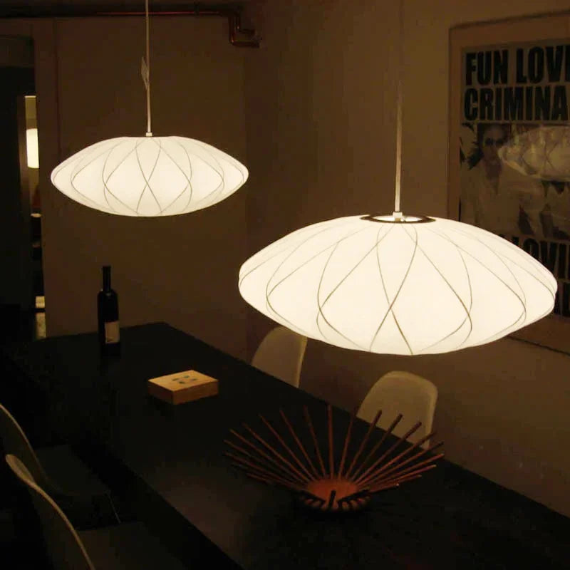 Nowoczesna Lampa Wisząca z Tkaninowym Kloszem