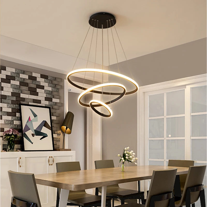 Designerska lampa wisząca LED żyrandol – nowoczesna forma pierścieni 3D