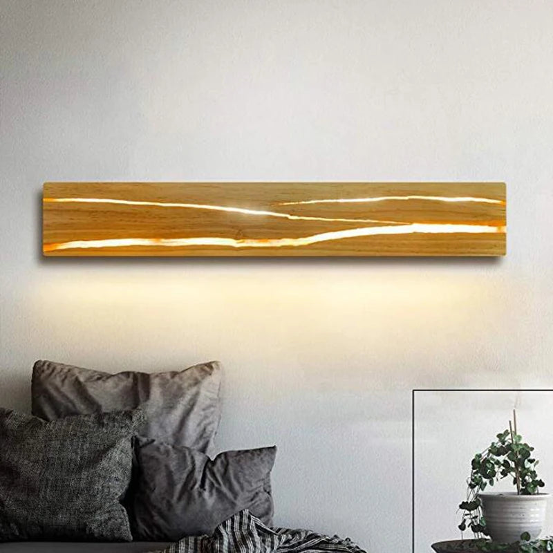 Nowoczesna drewniana lampa ścienna LED „Naturalna Linia” – kinkiet minimalistyczny
