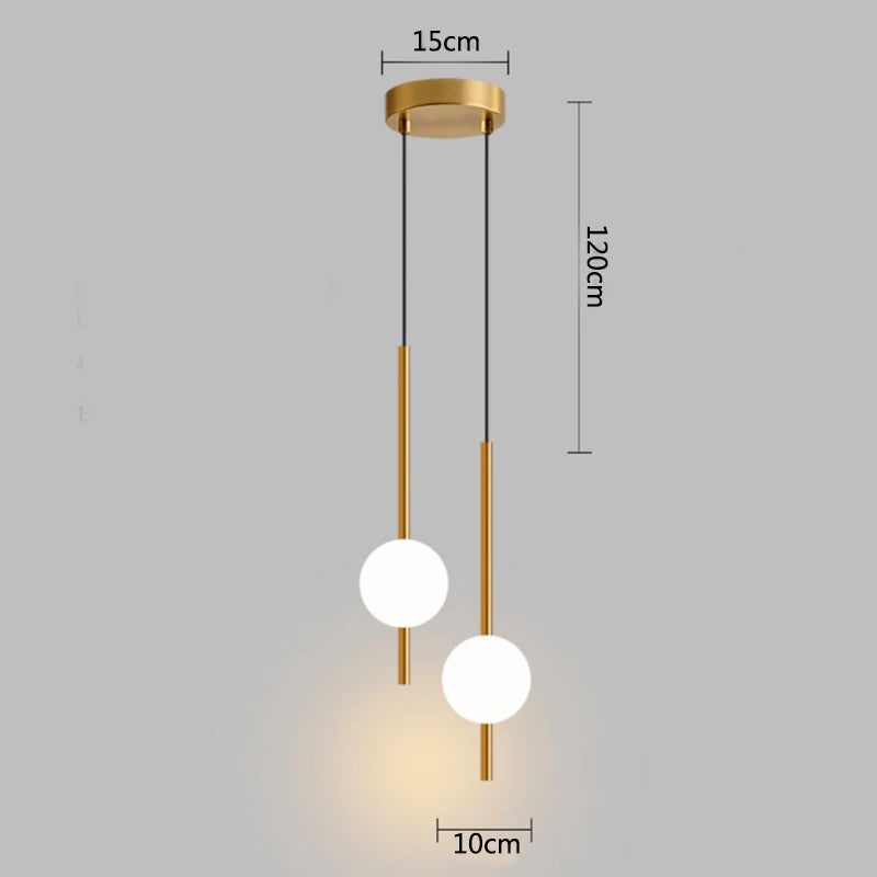 Nowoczesna złota lampa wisząca z kloszem kulistym | Minimalistyczna lampa sufitowa LED