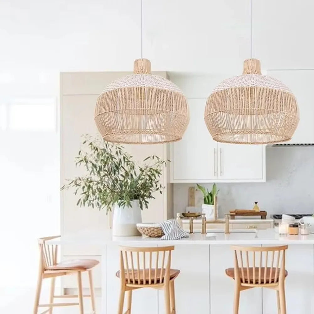 Plecione Lampa Wisząca Boho z Naturalnego Wiklinowego Klosza