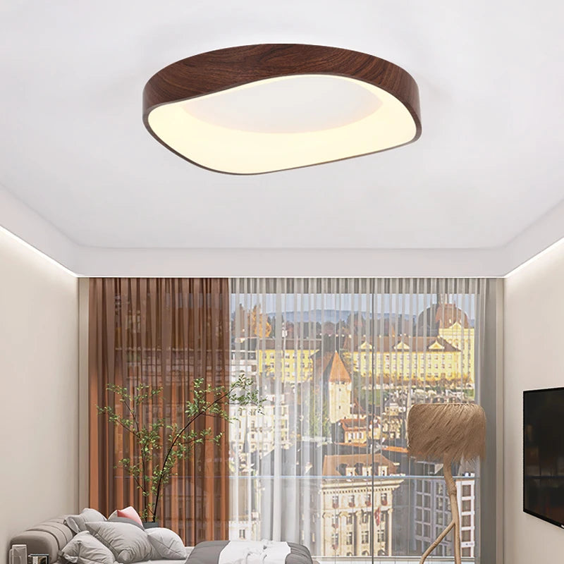 Skandynawska lampa sufitowa LED – Nowoczesna lampa natynkowa z efektem drewna