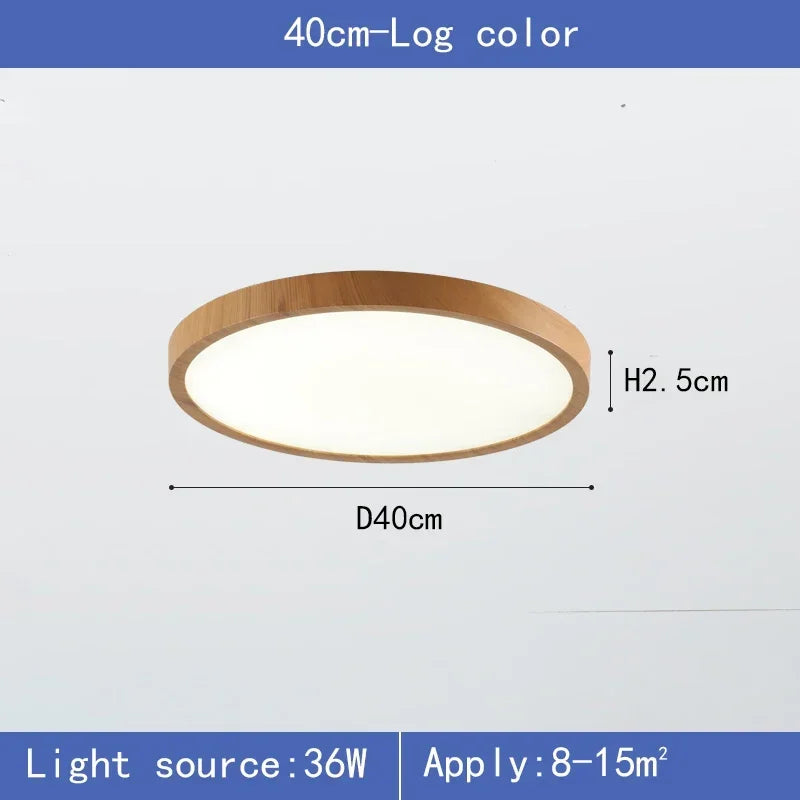 Nowoczesna okrągła lampa sufitowa LED z drewnianą ramą