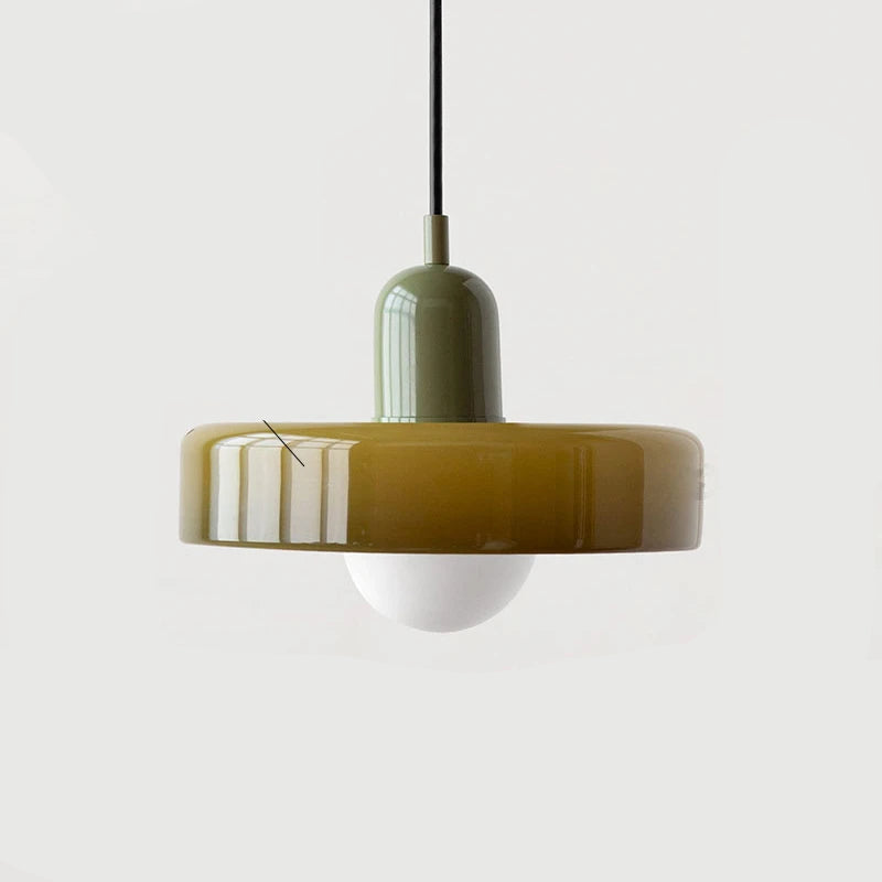 Nowoczesna lampa wisząca z kolorowym szklanym kloszem