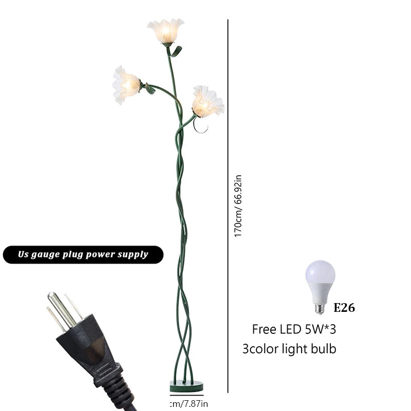 Lampa stojąca w stylu retro – podłogowa lampa kwiatowa z kloszami w kształcie lilii
