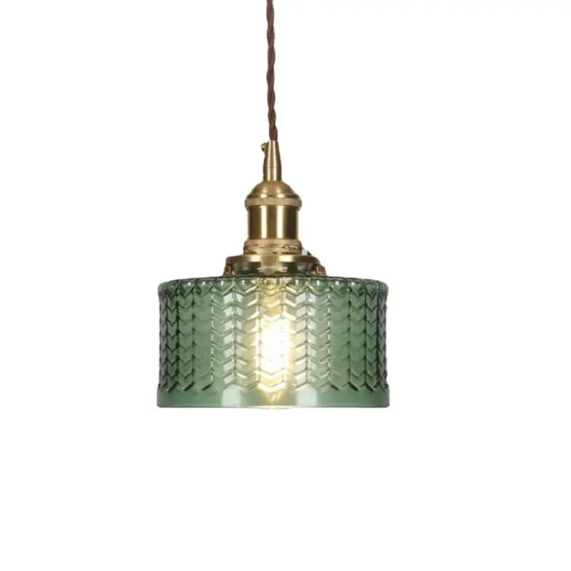 Szklana lampa wisząca w stylu vintage z ryflowanym kloszem i złotym wykończeniem