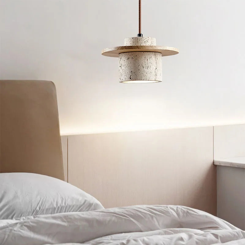 Nowoczesna Lampa Wisząca z Kamienia i Drewna
