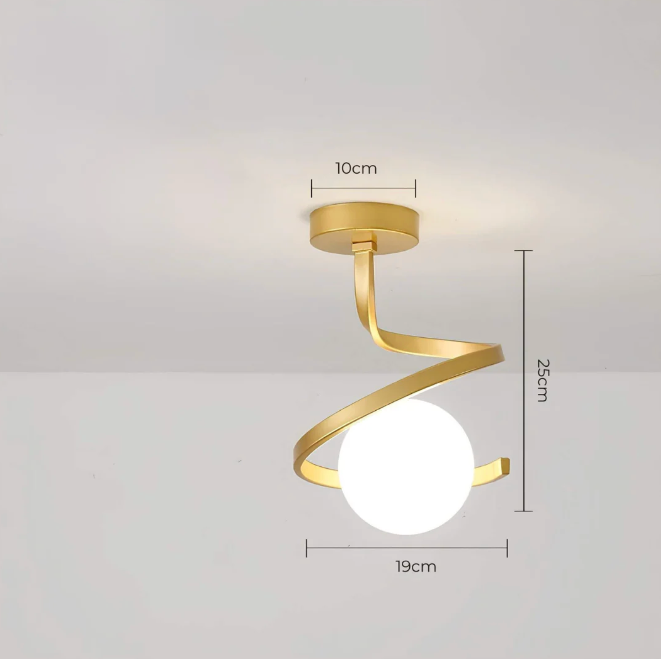 Plafon sufitowy spiralny – lampa z kulistym