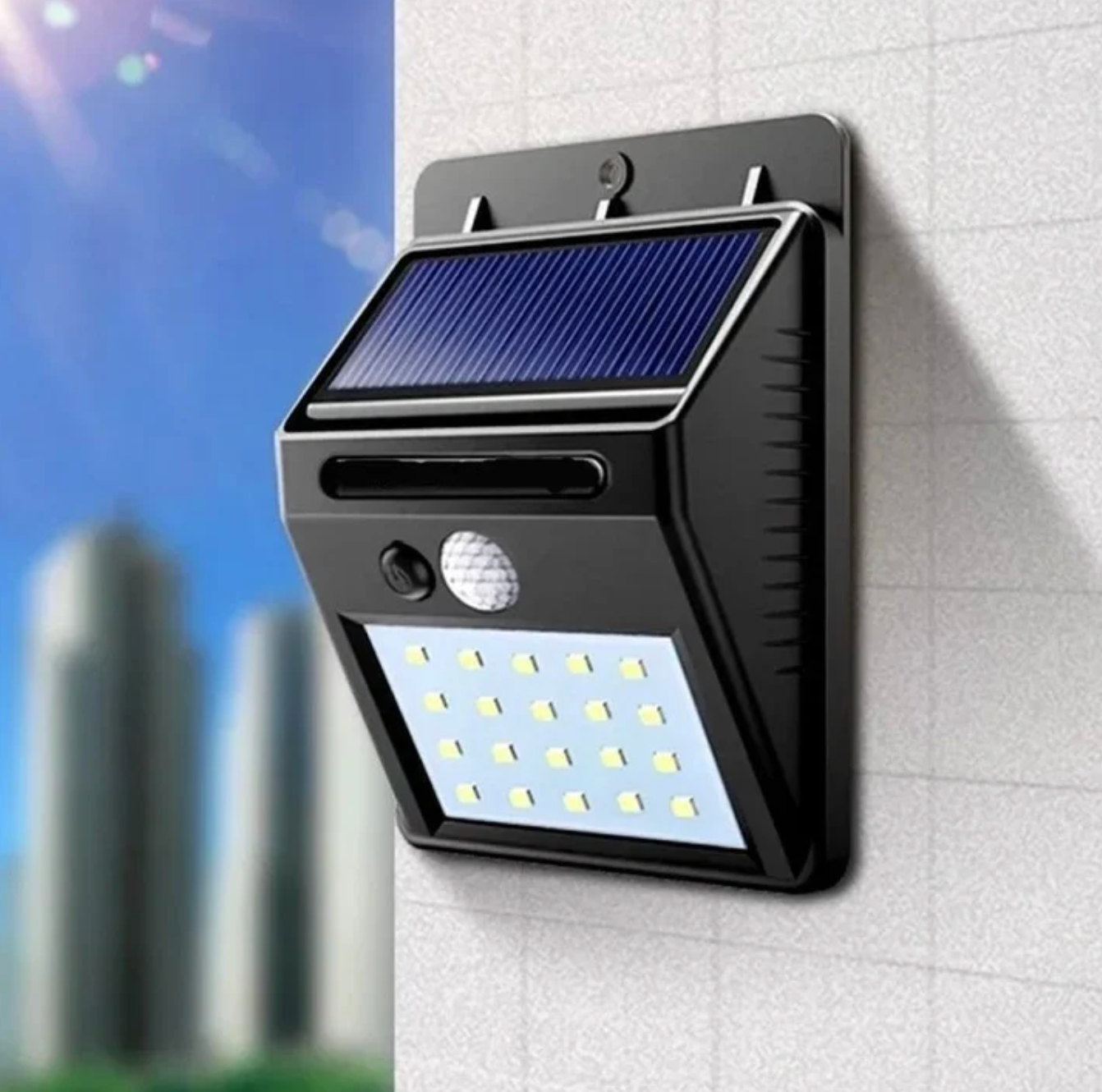 Solarna lampa ścienna LED z czujnikiem ruchu PIR – zewnętrzne oświetlenie IP65 do ogrodu i wejścia