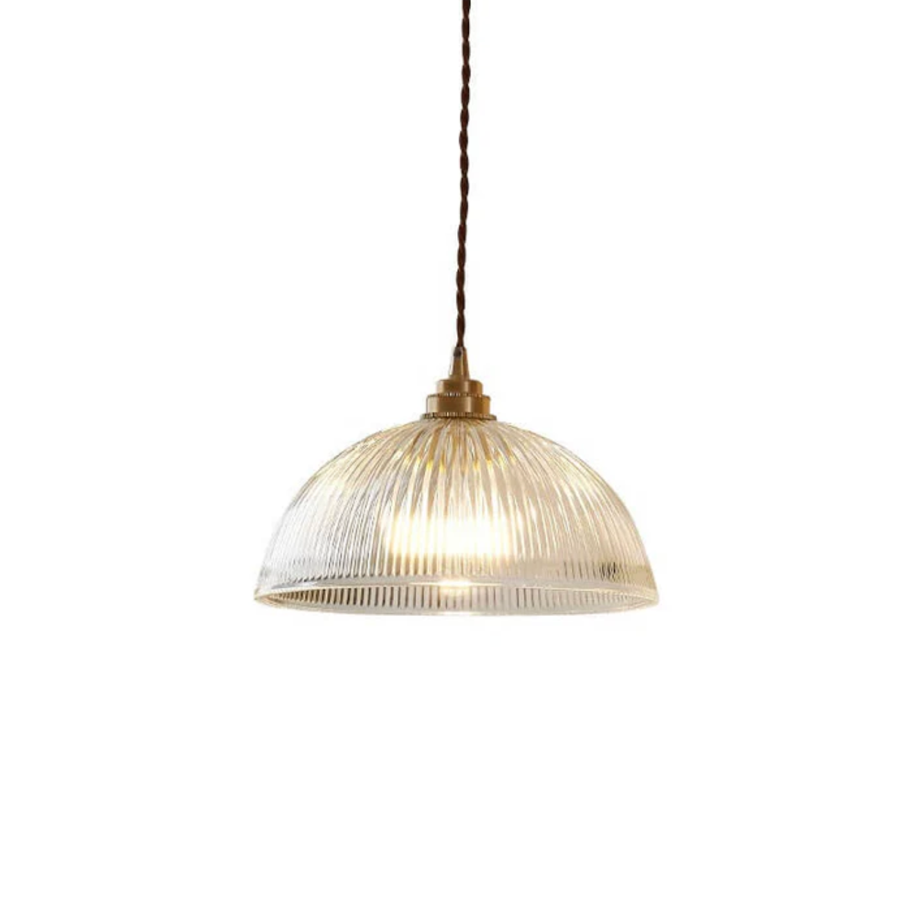 Szklana lampa wisząca w stylu retro z żłobionym kloszem i mosiężnym wykończeniem