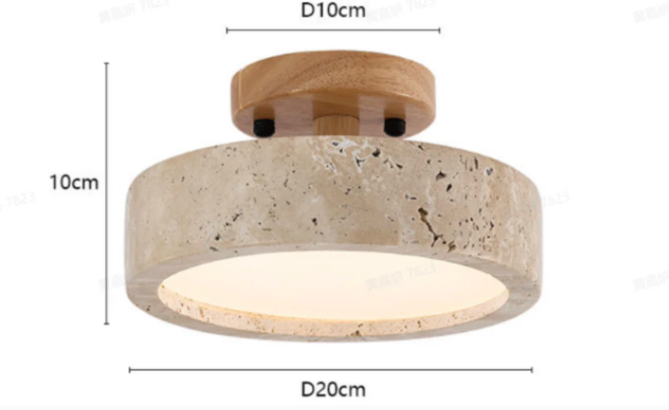 Sufitowa lampa z kamienia i drewna w stylu minimalistycznym