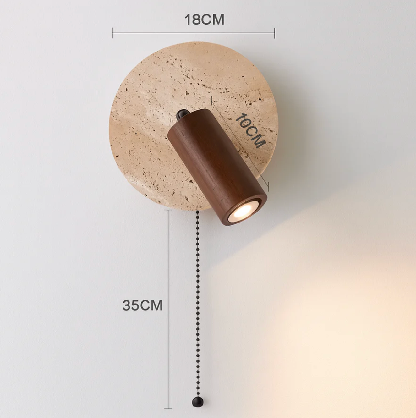 Nowoczesny kinkiet ścienny z regulowanym reflektorem – kamień i drewno