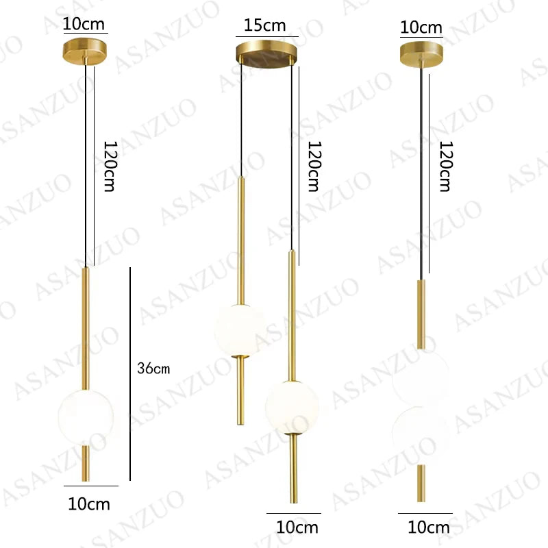 Nowoczesna złota lampa wisząca z kloszem kulistym | Minimalistyczna lampa sufitowa LED